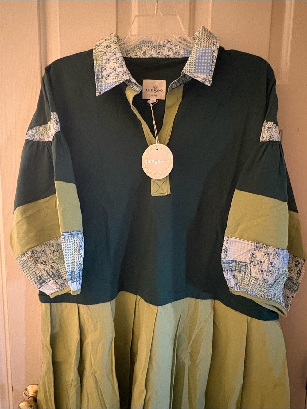 Umgee Green & Lime Collared Dress with Printed Accents